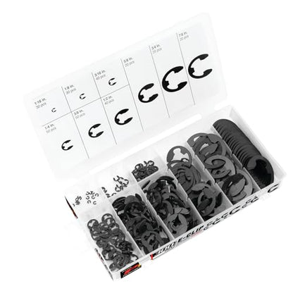 Performance Tool W5208 300-Piece E-Clip Assortment, Black | Includes 9 popular sizes of external retaining rings. Packed in a convenient re-sealable plastic case - size: 300 pc. E-Clip Assortment