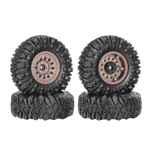 1.3” All-Terrain Tire and Wheel Set, Metal Beadlock 5mm & 7mm Hex Wheels for SCX24 TRX4M 1/12 1/14 1/18 1/24 RC Crawler Car (B, Bronze) - color: B, Bronze