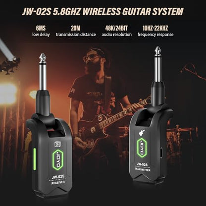 JOYO 5.8GHz Wireless Guitar System Rechargeable Transmitter Receiver with 4 Channels, Low Latency, 48kHz/24Bit, 65ft Range, 6 Hour Battery for Electric Guitar & Bass (JW-02S) - style: 5.8GHz