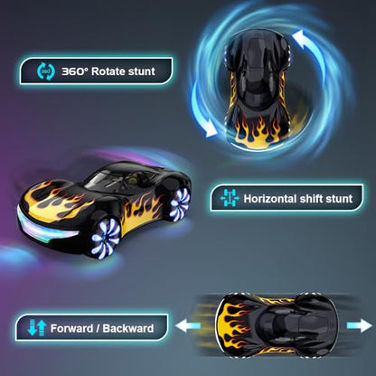 2.4GHz Remote Control Car, 360° Spins, Side-to-Side Movement, Dual Spray, LEDs, Auto Demo, RC Vehicle Outdoor Toys RC Cars Toys for Ages 8-13 Boys Girls Kids Birthday - color: Black