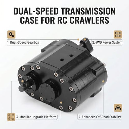 Dual Speed Transmission, Full Time 4WD Mechanism with 2 Speeds, Alloy Gearbox Replacement for SCX10 D90 1/10 Scale RC Crawler Off-Road Rock Crawling Enthusiasts