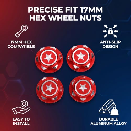 17mm Hex Wheel Nut, Aluminum Alloy Lightweight Durable RC Car Wheel Nut Set of 4 for RC Enthusiasts Hobbyists Racing Off-Road Vehicles