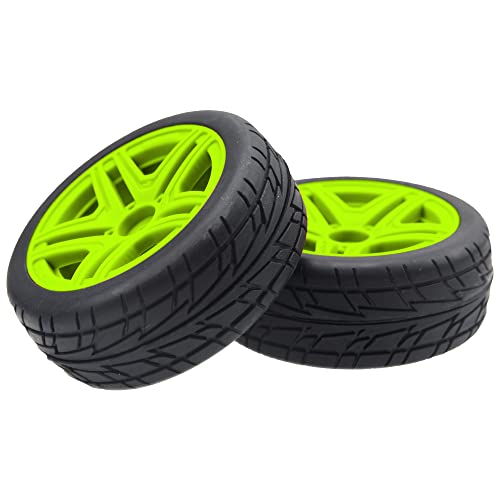 OD2.75'' 12mm Hex Hub Wheel Rims Nylon & Rubber Tires Compatible with HSP Tamiya HPI Kyosho Traxxas WLtoys 1/10 1/12 On-Road Touring Car,Wltoys 144001 Traxxas 1/16 Slash RC Buggy (Green) - color: Green