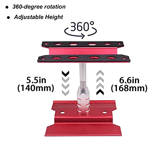 RC Car Work Stand Aluminum Alloy 360 Degree Rotation Lift Work Repair Workstation with Screw Tray for 18 110 112 116 Scale Cars Trucks Buggies Red
