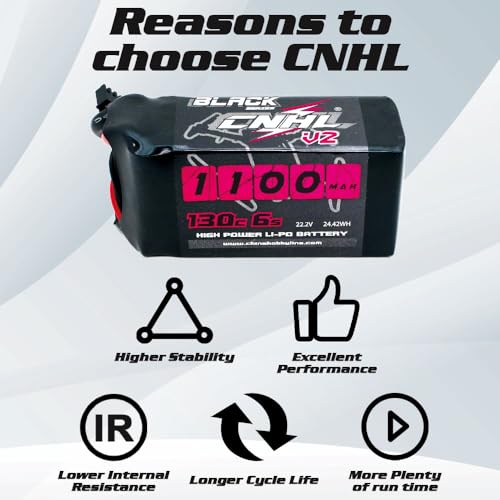 CNHL 1100mAh 6S LiPo Battery 22.2V 130C with XT60 Plug (2 Packs) | High discharge 6S LiPo battery perfectly designed for FPV racing drones, freestyle quadcopters, RC airplanes, and helis.