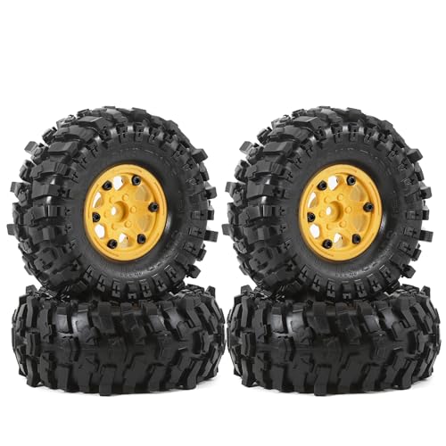 1.9 Rock Crawler Mud Tires And Plastic Wheels Rims OD 118mm 1/10 RC Rubber Grappler hubs Tyres With Foam For 1:10 Crawler Car Tamiya CC01 Traxxas TRX4 Axial SCX10 II RC4WD Gen8 4PCS (Yellow) - color: Yellow