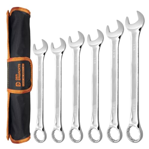 Der Erwachte 6-Piece SAE Wrench Set, Large Wrench Set | 15/16", 1", 1-1/16", 1-1/8", 1-3/16", 1-1/4", Long Big Open End Combination Wrench Set, 12-point, roll-up storage pouch - size: 6 Piece Sae 23.81-31.75mm