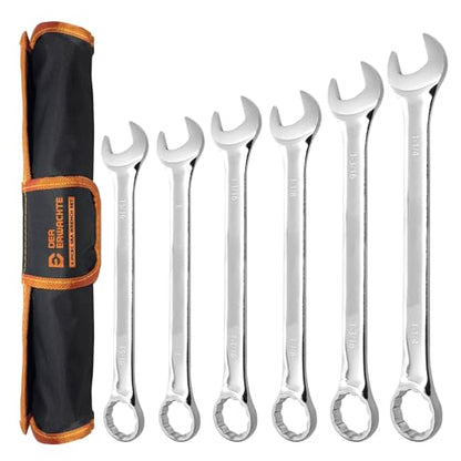Der Erwachte 6-Piece SAE Wrench Set, Large Wrench Set | 15/16", 1", 1-1/16", 1-1/8", 1-3/16", 1-1/4", Long Big Open End Combination Wrench Set, 12-point, roll-up storage pouch - size: 6 Piece Sae 23.81-31.75mm