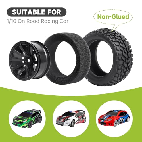 4Pcs 12mm Hex RC Wheels Tires Height 2.99 inch (76mm) for 1/10 On Road and 1/14 1/16 1/18 Scale Models Cars Truck Buggy with Foam Inserts