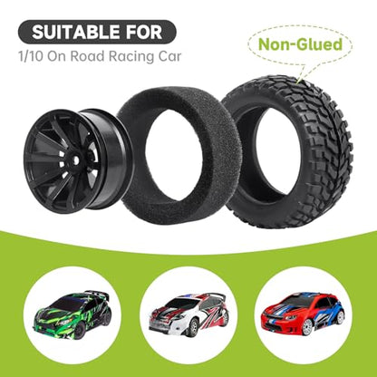 4Pcs 12mm Hex RC Wheels Tires Height 2.99 inch (76mm) for 1/10 On Road and 1/14 1/16 1/18 Scale Models Cars Truck Buggy with Foam Inserts
