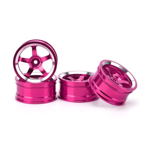 HERCHR RC Wheel Hub, 4Pcs Aluminum Alloy Wheel Rim Hub Accessory Parts for HSP94123 1/10 RC Drift Crawler Car - color: Pink