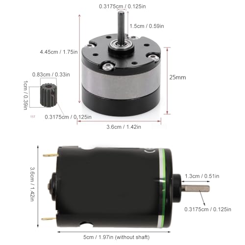 540 Brushed Motor with 1/3 Reduction Gearbox for RC Car, Black Green, 7.2-7.4V - High Torque Output, Low Noise Operation, Ideal for RC Crawler and Offroad Use (45T)