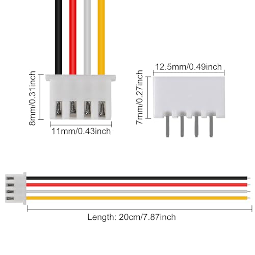 10Pairs JST-XH Connector Kit, XH 2.54mm 4 Pin Header Male and Female Connectors Plug Adapter with Flat Wire Cable 200mm 26AWG Compatible with JST XH (4P) - color: 4P
