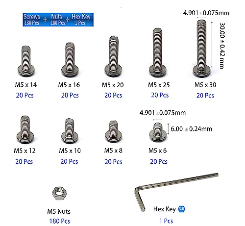 iexcell 360 Pcs M5 x 6/8/10/12/14/16/20/25/30 Stainless Steel 304 Hex Socket Button Head Cap Screws Bolts Nuts Assortment Kit - size: M5 x 6/8/10/12/14/16/20/25/30mm