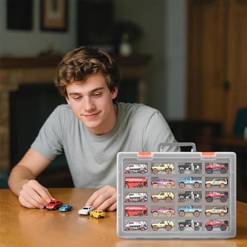 Xuerdon Toy Car Storage Case with 20 Foam Slots for Hot Wheels/for Matchbox | 1:64 Transparent Display Case for Buses and SUVs, Kids and Collectors, Wall-Mountable with Removable Foam, Box Only - size: For 1:64 Buses & SUVs