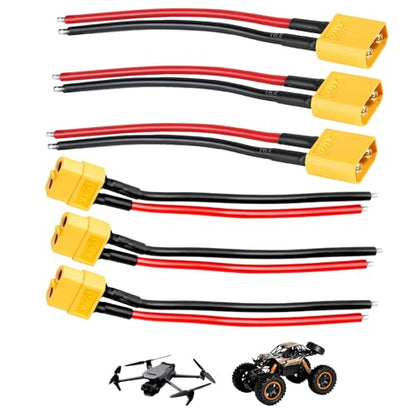 6 Pcs 4.5 Inches XT60 Female and Male Connector Plug Cable, 16AWG Ultra‑Flexible Silicone Wire XT 60 Connector Adapter, Suitable for RC LiPo Battery Drone, Car, Boat (3 Female and 3 Male) - color: 16 Awg