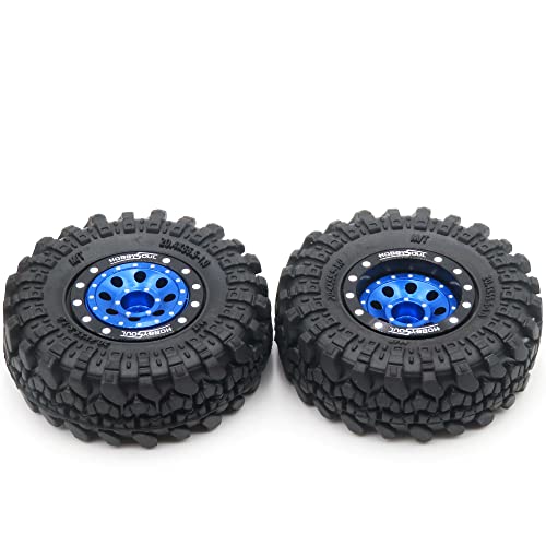 RC 1.0 Tires & Heavy Adjustable Offset 1.0 Beadlock Wheels Black Blue for 1/24 RC Crawler Car Truck Axial SCX24 Upgrade,(4-Pack, Assembled) - color: Black & Blue