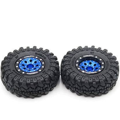 RC 1.0 Tires & Heavy Adjustable Offset 1.0 Beadlock Wheels Black Blue for 1/24 RC Crawler Car Truck Axial SCX24 Upgrade,(4-Pack, Assembled) - color: Black & Blue