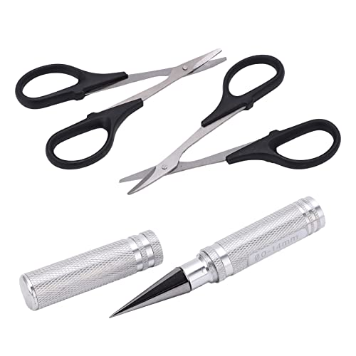 0-14mm RC Body Reamer Hole Puncher with Sleeve & Curved Scissors Tool Drills Set for RC Body Shell (Silver) - color: Silver