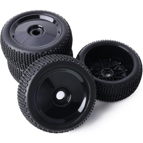 Preglued 17mm Hex 1/8 Scale RC Buggy Truggy Wheels and Tires RC Pin Tires Wheels for 1/8 Arrma Typhon 6S 3S Losi TLR 8IGHT X/E 2.0 XT/XTE Traxxas Team Associated HPI RC Off-Road Tyres (Black) - color: Black