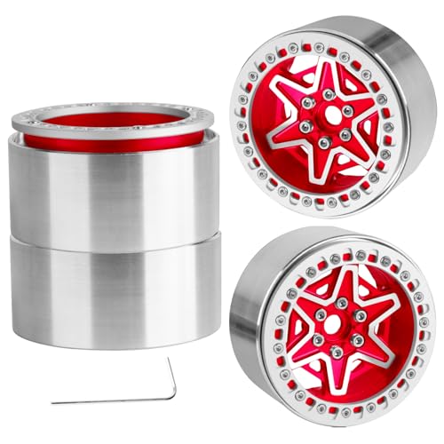 2.2" RC Beadlock Wheels, Aluminum Alloy Rims Compatible with 1/10 SCX10 Capra TRX4 Gen8 Everest Gen7 Pro AMG 6x6 Off-Road Truck,RCarmubWow 2.2 Beadlock Wheel for 1/10 Rock Crawler,Red - color: Red(4pcs)