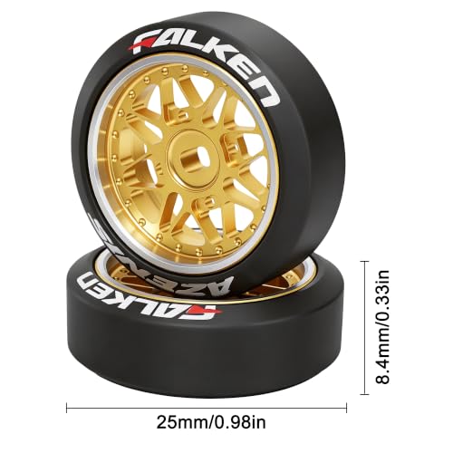 4 Pcs 25mm Star Shaped Rc Drift Wheels & Logo Drift Tires for 1/24 1/28 Wltoys, [2N+2W] Aluminum Alloy Rims with Rc Drift Car Tires for 1/24 1/28 Mini-Q HGD1 Wltoys K969 K989 k929(Gold) - color: Gold