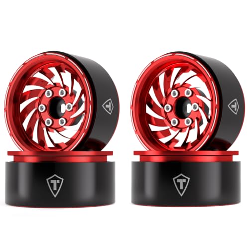 TREAL 1.9 Beadlock Wheels - Cyclone Style CNC Machined Aluminum Rims (4-Pack) for 1/10 RC Crawlers TRX4, SCX10 III, and Ascent(Red) - color: Red