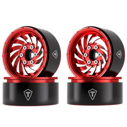 TREAL 1.9 Beadlock Wheels - Cyclone Style CNC Machined Aluminum Rims (4-Pack) for 1/10 RC Crawlers TRX4, SCX10 III, and Ascent(Red) - color: Red