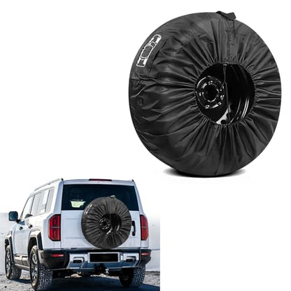 Car Spare Tire Cover, 210T Oxford Cloth Sun Dustproof Spare Tire Storage Bag, Wheel Protector with Side Tool Pouch, Adjustable Drawstring Universal 19"-23" Diameters Tire for Most Cars (Black #L) - size: Black #L