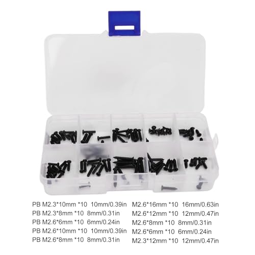 100Pcs RC Car Screws Box Kit, M2.3 M2.6 Repair Tool Accessory Screws Assortment Set with Storage Box Stainless Steel Hardware Fasteners for MJX16208 16207 16210 1/16 Brushless RC Car