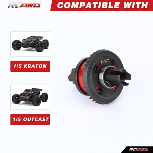 RCAWD 40CrMo Outcast Kraton 8S Oil Filled Front/Rear Diff Set, 70% Upgrades, 39T Differential Gear Assembled & 12T Spiral Main Input Gear, #ARA310937,#ARA310912