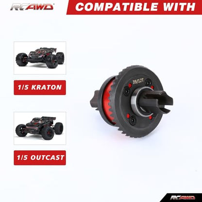 RCAWD 40CrMo Outcast Kraton 8S Oil Filled Front/Rear Diff Set, 70% Upgrades, 39T Differential Gear Assembled & 12T Spiral Main Input Gear, #ARA310937,#ARA310912