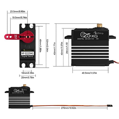 25KG Metal Gear RC Servos, Black and White, 2-Pack | Waterproof high-torque servos with 25T horns and 180° control for RC cars, crawlers, robots and steering systems.