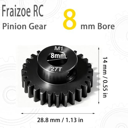 27T M1 8mm Steel Pinion Gear with 8mm to 5mm Adapter Shaft for Traxxas 1/5 X-MAXX 1/10 RC Car Buggy Truck, Available in 14T to 30T Mod 1 Motor Gear for Enhanced Performance and Durability - size: 27T
