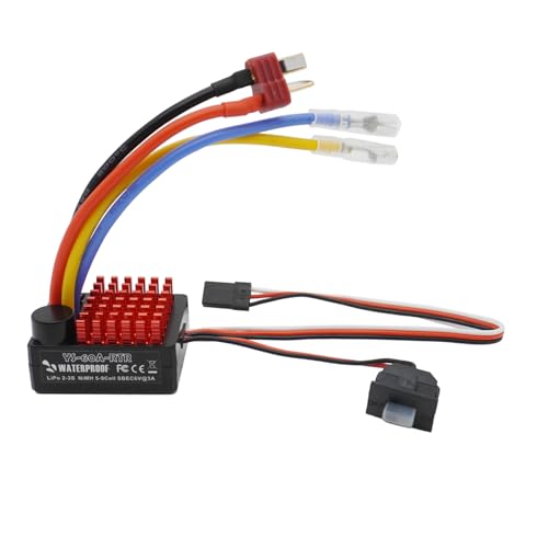 60A Brushed ESC Electronic Speed Controller Waterproof for 1/10 RC Car RC Boat for use with 540/550 Motors (T Plug)