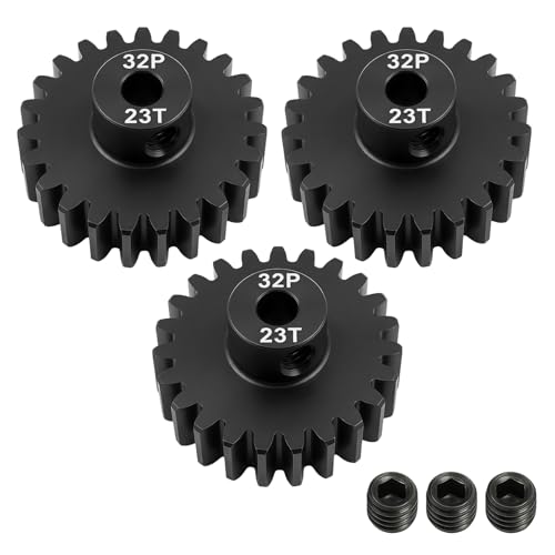 32P 23T Pinion Gear 3.175mm Shaft Hardened Steel, 32 Pitch Motor Gear for 1/10 Scale RC Car Truck Crawler Monster Buggy, Compatible with Traxxas for Axial 540 550 Brushed 3650 3660 Brushless - color: 23T