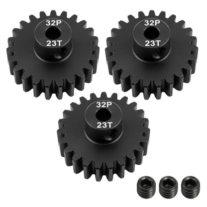 32P 23T Pinion Gear 3.175mm Shaft Hardened Steel, 32 Pitch Motor Gear for 1/10 Scale RC Car Truck Crawler Monster Buggy, Compatible with Traxxas for Axial 540 550 Brushed 3650 3660 Brushless - color: 23T