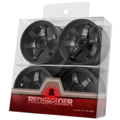 REDSPIDER • Aluminum 1/10 RC Drift Wheels 12mm Hex for 1:10 Rally Racing Car Tires Tamiya TT01 TT02 XV01 TA06 A959 PTG2 HPI KYOSHO HSP PTG2 Touring Street Tyres 4pcs (Black) - color: Black