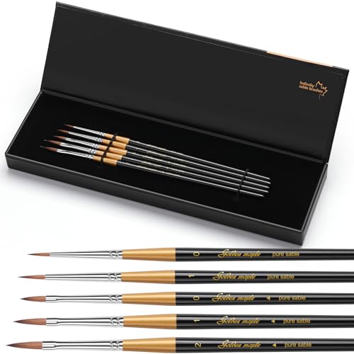 Golden Maple Kolinsky Sable Miniature Paint Brushes, 5PC Professional Detail Paint Brushes Arrow Point Paint Brush Set for Models, Watercolor Details, Figures & Gouache Painting, Black - size: BG32 Arrow Point