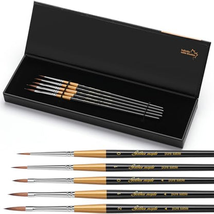 Golden Maple Kolinsky Sable Miniature Paint Brushes, 5PC Professional Detail Paint Brushes Arrow Point Paint Brush Set for Models, Watercolor Details, Figures & Gouache Painting, Black - size: BG32 Arrow Point