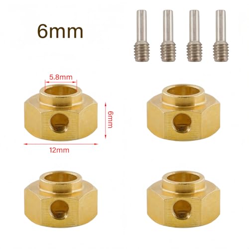 12mm Brass Wheel Hex Extension Adapters Compatible with TRX4 TRX6 1/10 RC Crawlers, Heavy Duty Wheel Hub Spacers, 4PCS (6mm)