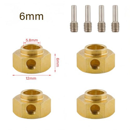 12mm Brass Wheel Hex Extension Adapters Compatible with TRX4 TRX6 1/10 RC Crawlers, Heavy Duty Wheel Hub Spacers, 4PCS (6mm)