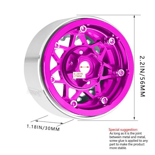 RC 1.9 Beadlock Wheel Rims for 1/10 SCX10 90046 AXI03007 TRX4 TRX6 VS4-10 Gen7 Gen8 MST CFX D90 RC Crawler,Aluminum 1.9" RC Tires Wheel Rim RC Truck Tires Wheels Rims.(4PCS) Pink&Black - color: Pink&black（1.9 Rim）