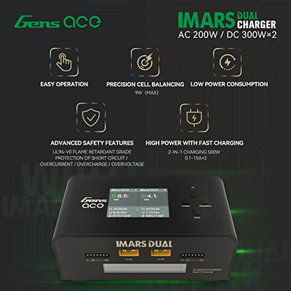 Gens Ace Imars Dual Lipo Charger 15A AC 200W DC 600W RC Charger（Black）