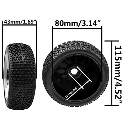 ShareGoo OD 4.52" 1/8 RC Buggy Rubber Tires Tyre w/Plastic Rim 17mm Hex Compatible with Arrma Kyosho Exceed RC Traxxas Redcat HSP HPI 1/8 Scale Off Road Car Buggy (Black) - color: Black