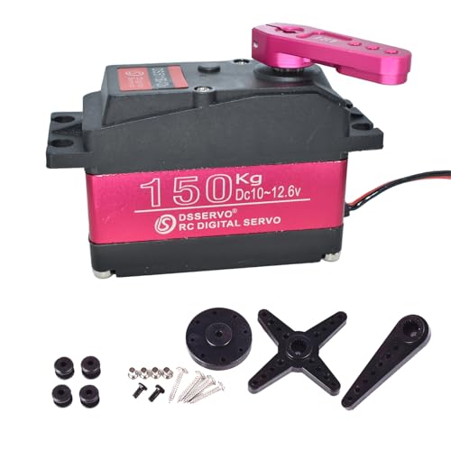 12V Waterproof IP66 150KG Digital RC Servo 1/5 Stainless Steel Gear High Torque Large Steering Servo with 18T Servo Arm for Baja Car RC Car Robot Crawler 270° Control Angle