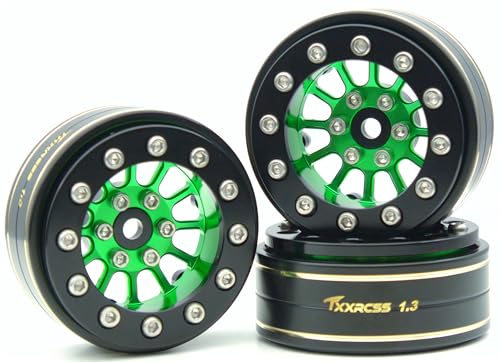 1.3 Beadlock Wheels & Brass Rim 46.5g Offset-3mm for 1/18 1/24 RC TF (Green Black) - color: Green Black