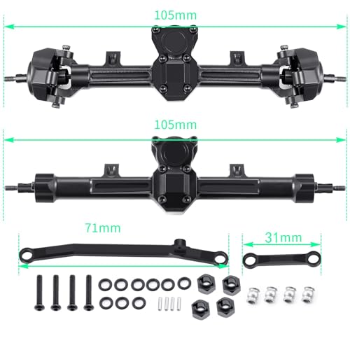 Aluminum Front Axle +4mm Extended for Axial SCX24 1/24th RC Crawler | SCX-24 Deadbolt JLU C10 Gladiator Upgrades Parts - color: Front Axle