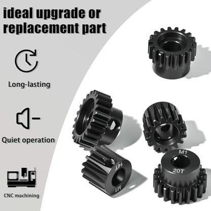 M1 8mm Steel Pinion Gear Set 14T 16T 18T 20T 22T with Laser-Engraved Tooth Count for 1/5 X-Maxx Rc Model Car Buggy Truck Replacement Mod 1 Gear Compatible with Brushed & Brushless Motors 5 Pcs - size: M1-8-14T-16T-18T-20T-22T