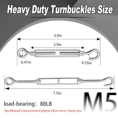 6 PCS M5 Hook and Eye Turnbuckles for Cables Wire Rope Tension | Made of 304 Stainless Steel, Corrosion Resistant & Easy to Use,88lbs Rated,Industrial Shade Sail Rigging - size: 6PCS-M5-OC